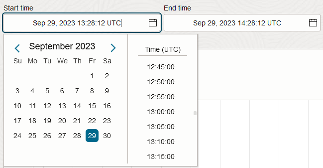 Calendar tool provided for start and end times