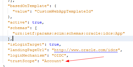 A part of an example request with a red arrow pointing to the trustScope parameter.