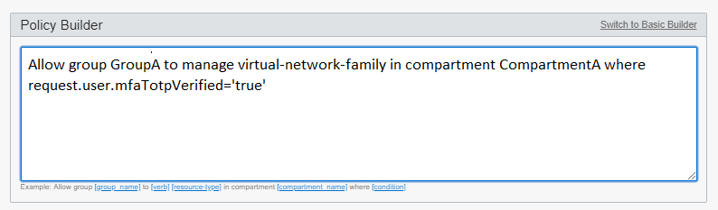 This image shows the advanced policy builder text box with edited statement