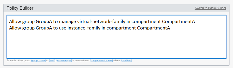 This image shows the advanced policy builder text box with edited statement