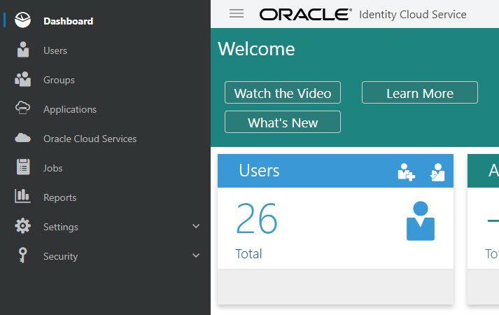 Screenshot of IDCS Admin Console