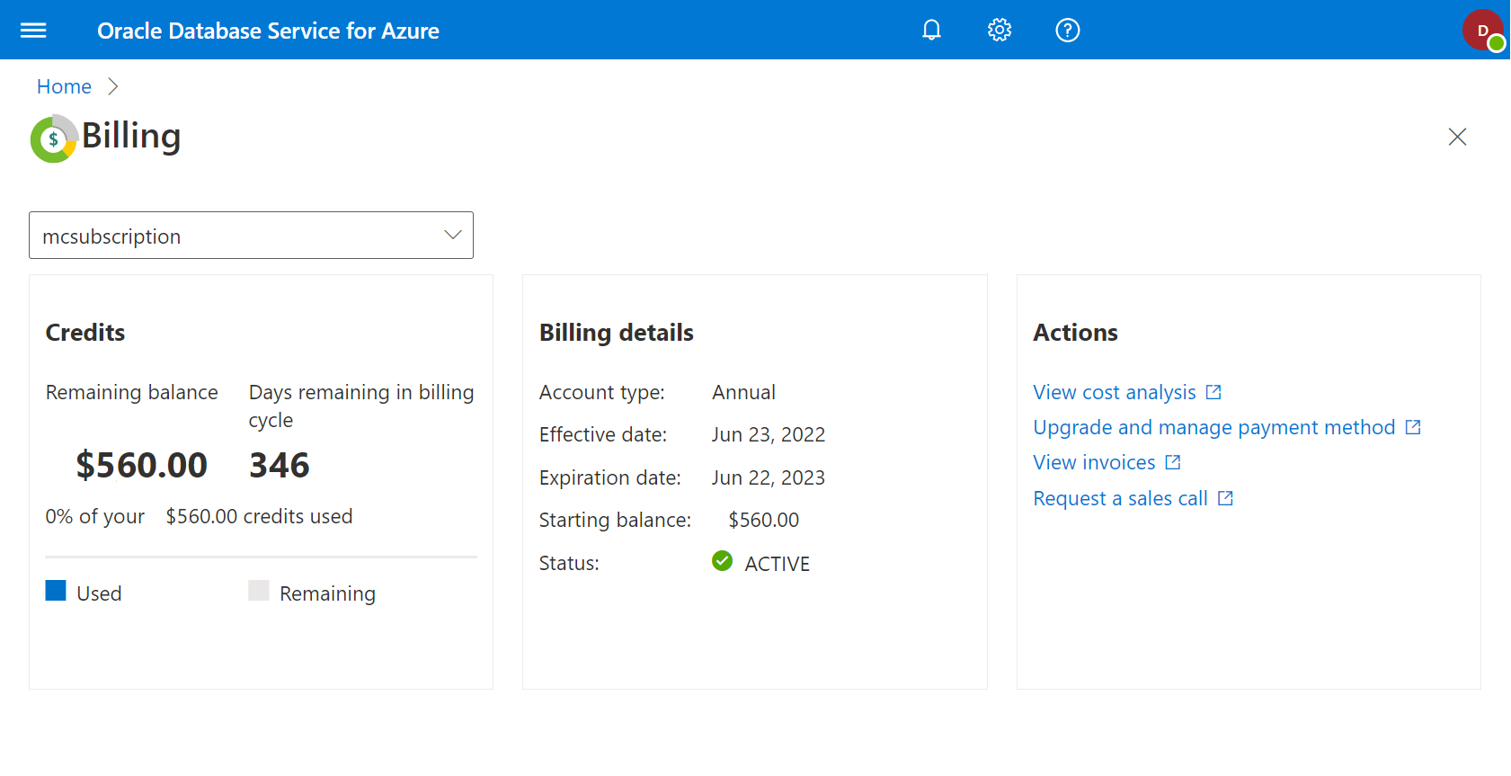 This image shows the ODSA portal billing page.