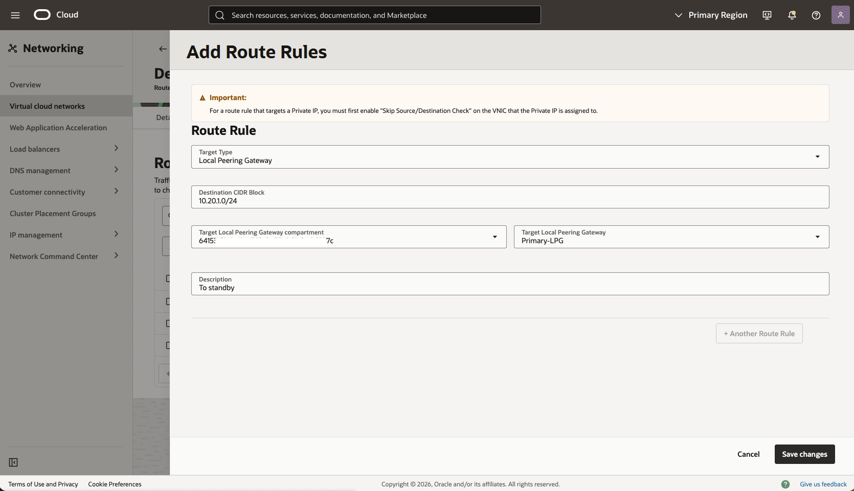This screenshot shows how to configure the network in the primary zone.