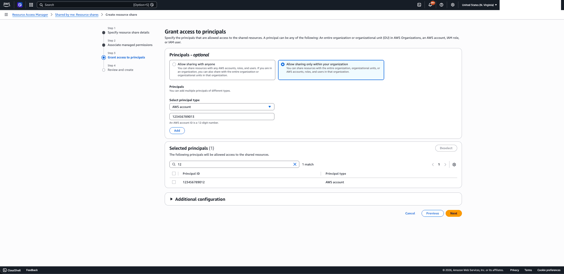 This screenshot shows how to create a resource share.