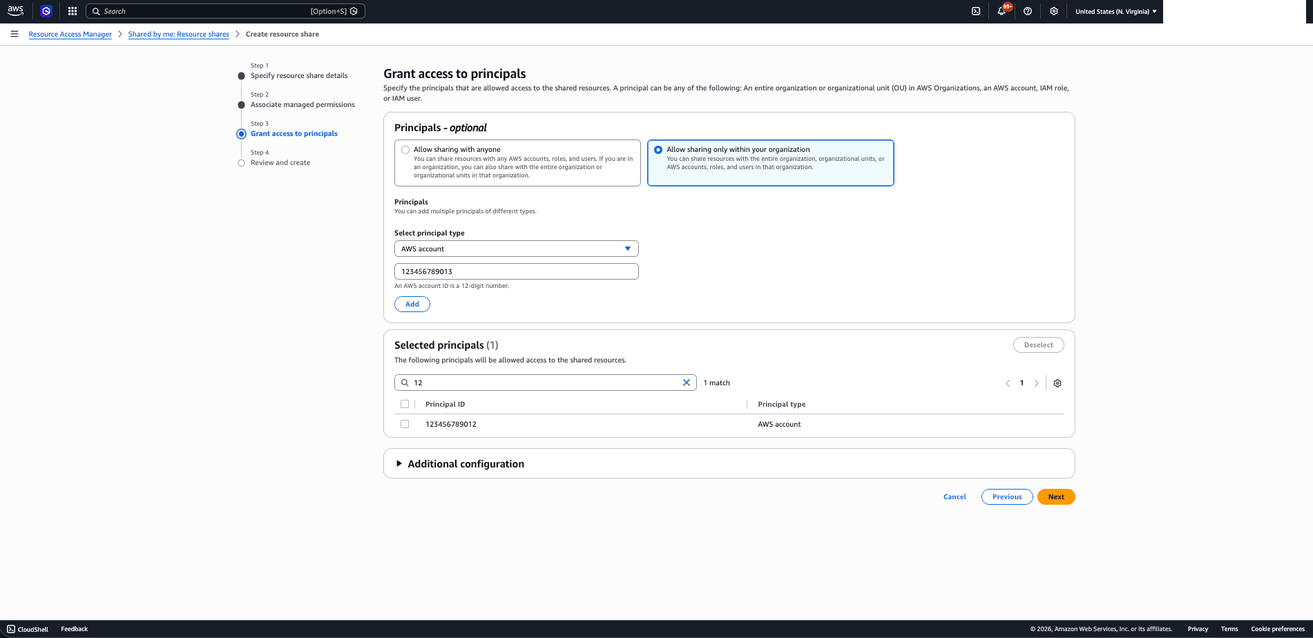 This screenshot shows how to create resource share.