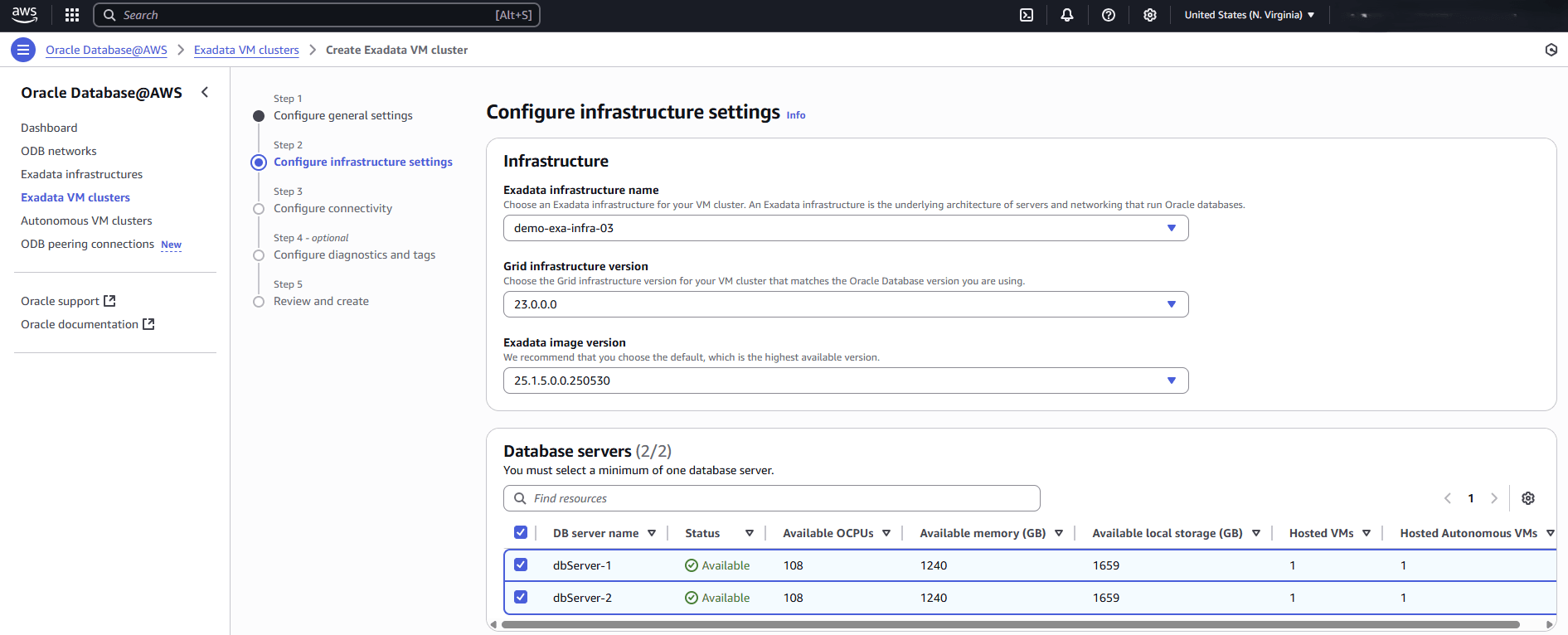 This screenshot shows the second part of creating an Exadata VM Cluster.