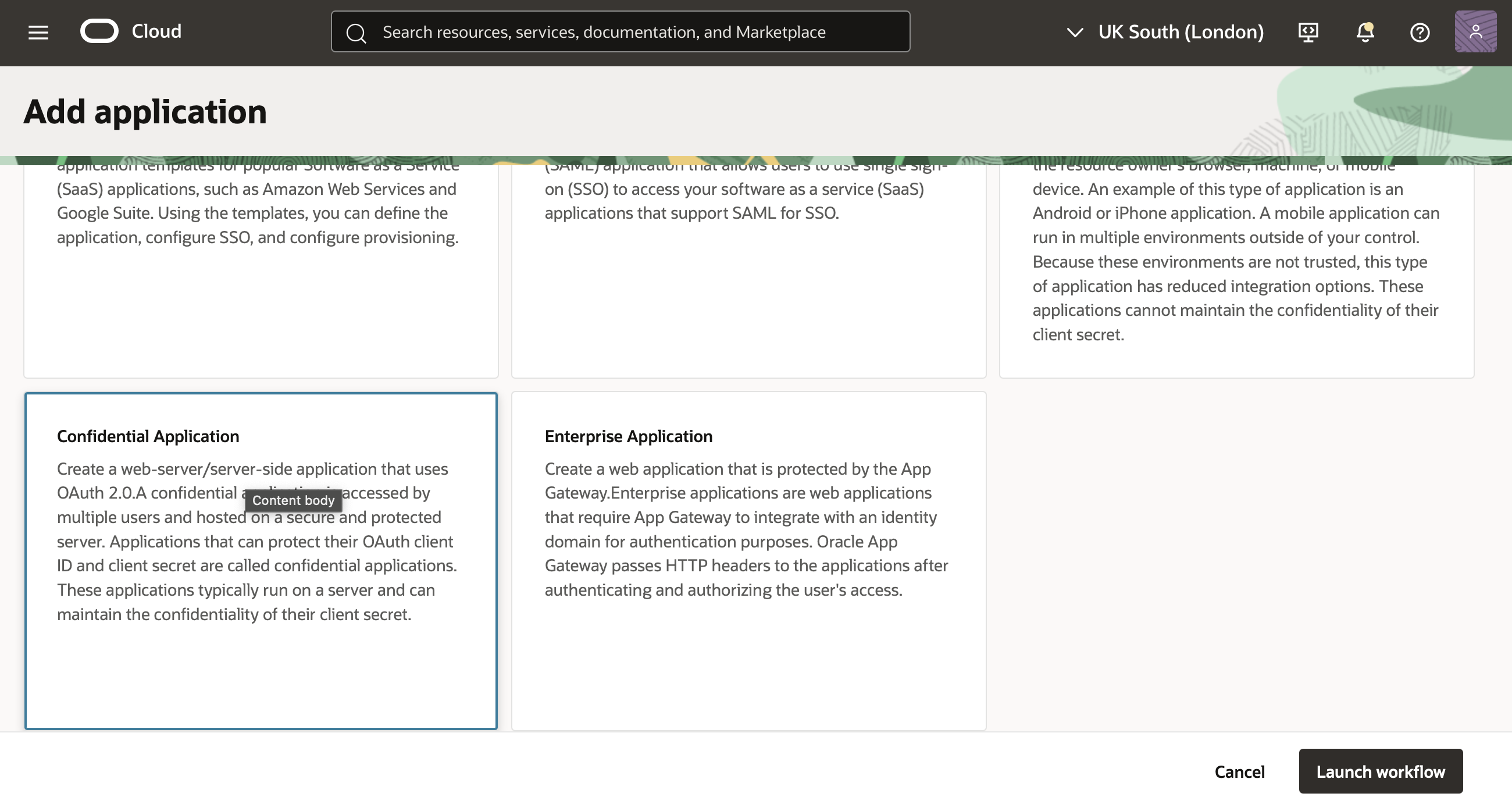 Click to expand An image of the OCI Console showing the Add application workflow.