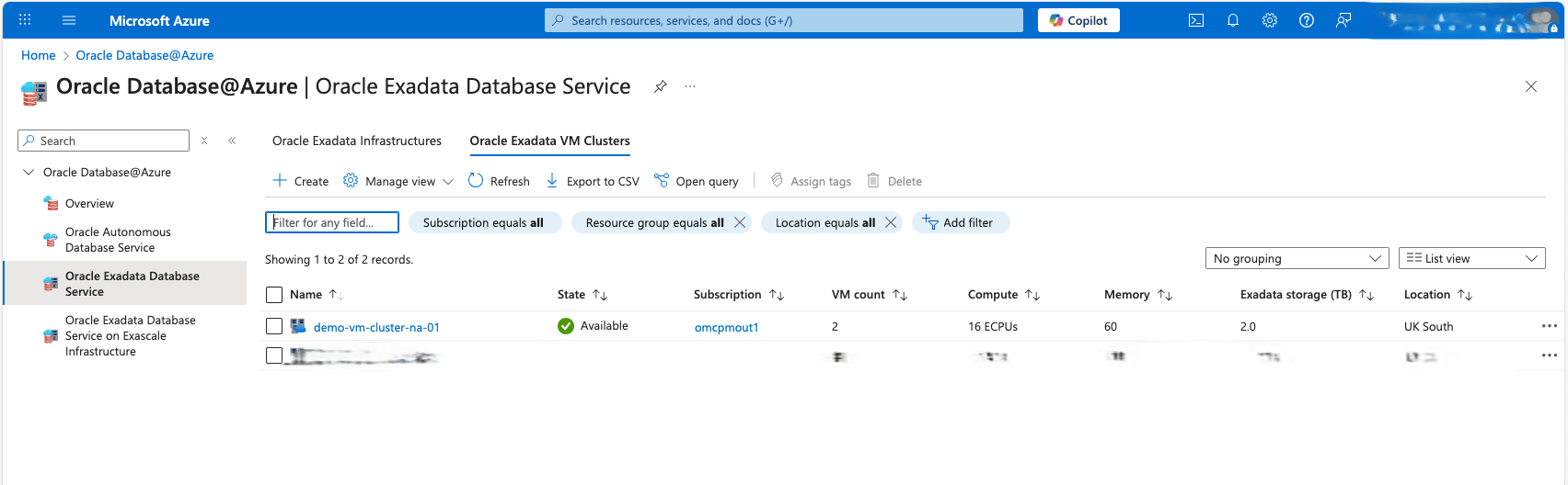 This screenshot shows the last part of creating an Exadata VM Cluster.