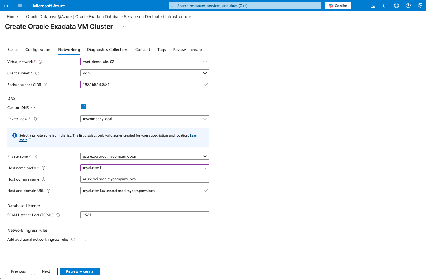 This screenshot shows the steps for creating an Exadata VM Cluster.
