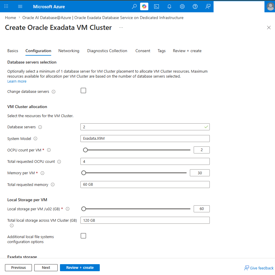 This screenshot shows the steps for creating an Exadata VM Cluster.