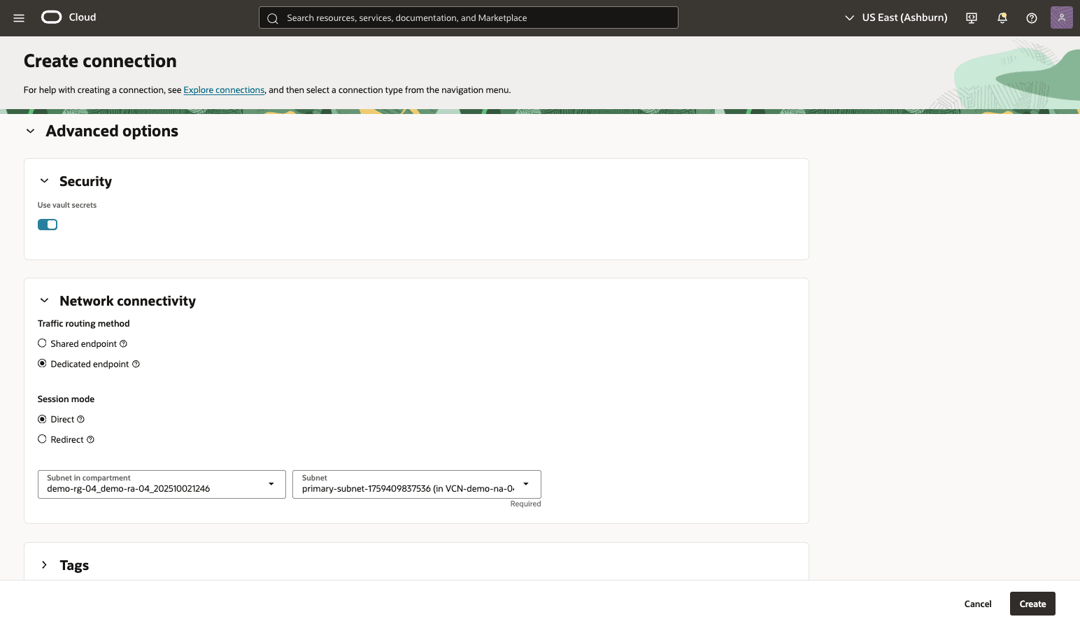 This screenshot shows how to create database connection.