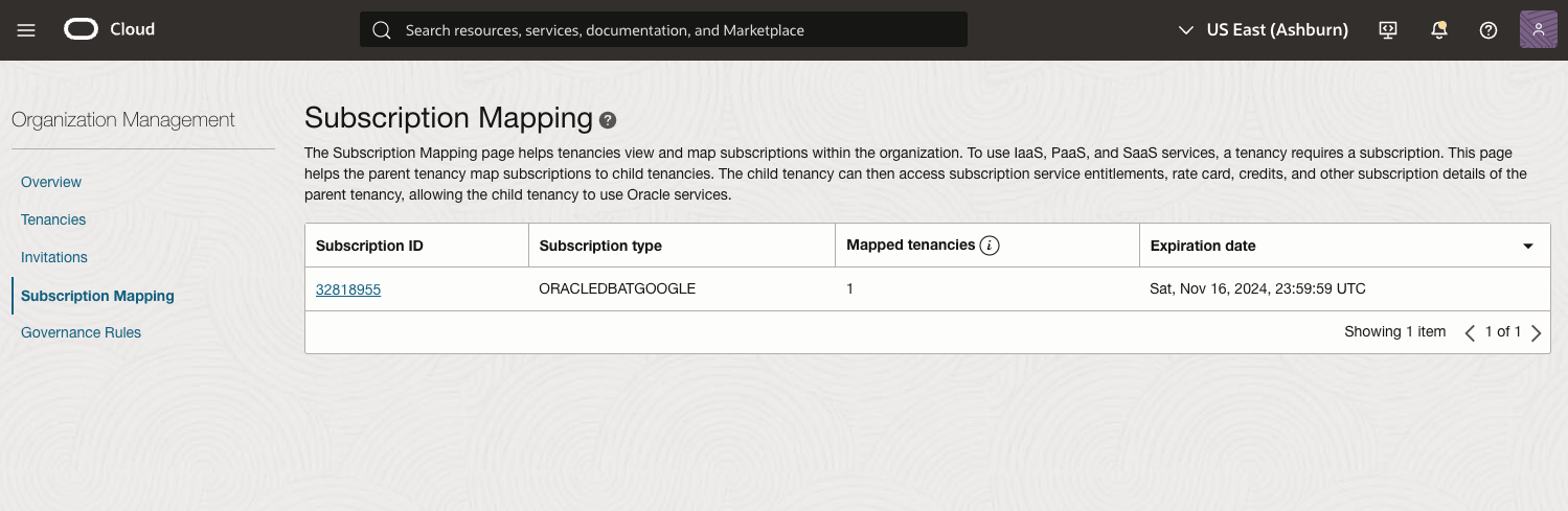 Click to expand Example of ORACLEDBATGOOGLE subscription type.