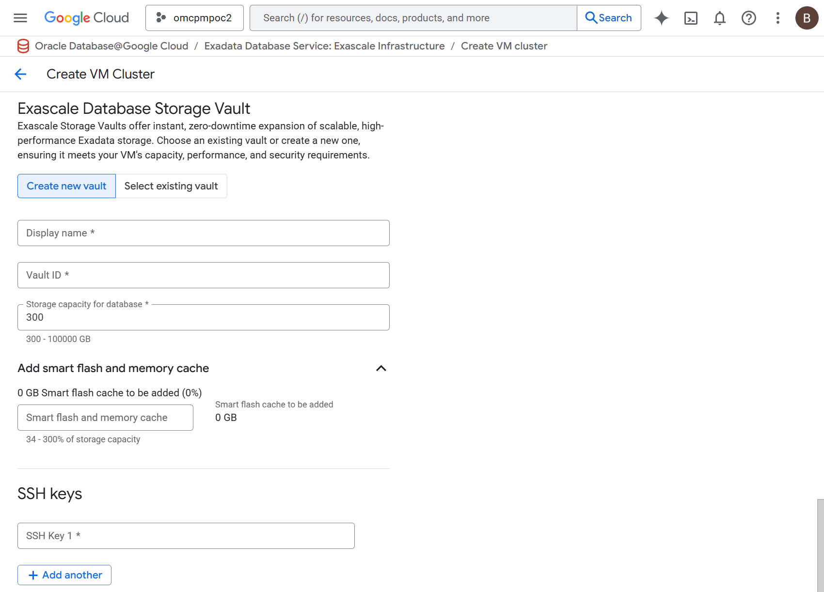 A screenshot of the create Exascale VM Cluster process.