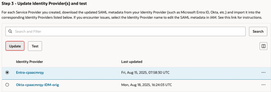 How to update the identity provider