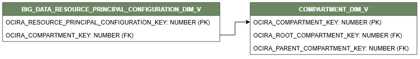 Relationship diagram showing the dimension table, BIG_DATA_RESOURCE_PRINCIPAL_CONFIGURATION_DIM_V.