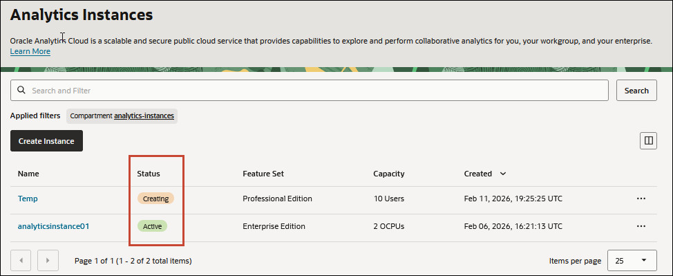 Description of console-oac-status.jpg follows Description of console-oac-status.jpg follows