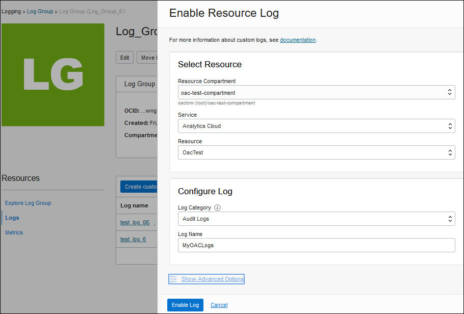 Enable resource logging