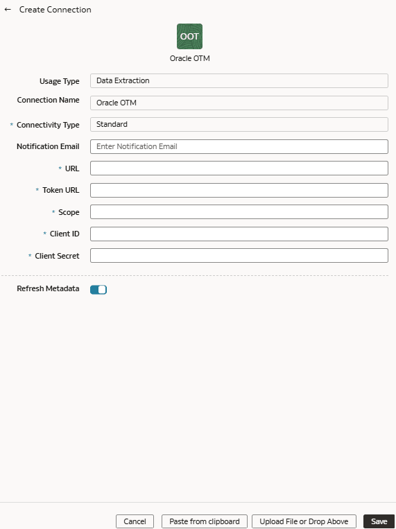 Create Oracle Transportation Management Cloud Service connection