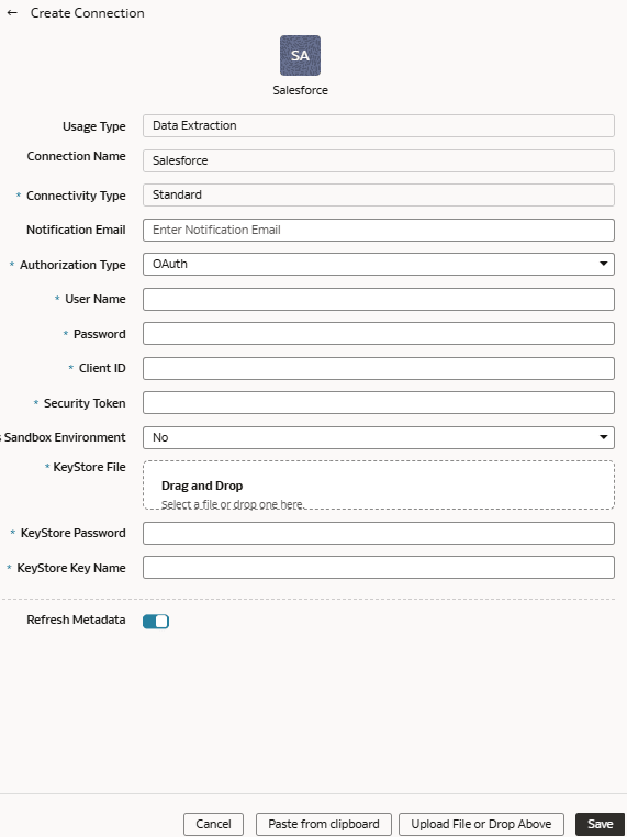 Create Connection for Salesforce dialog Create Connection for Salesforce dialog