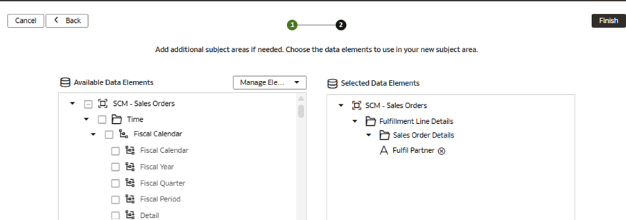 The Modify a Subject Area – SCM – Sales Orders page displaying the additions
