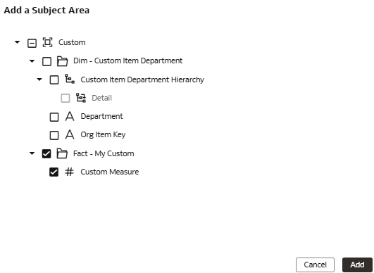 The Add a Subject Area dialog