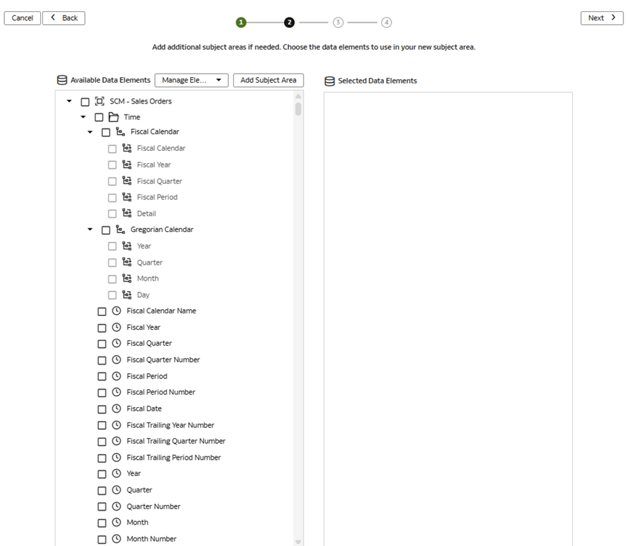 Step 2 of the wizard on the Create a Subject Area page