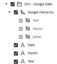 The Add a Subject Area dialog displaying the selected custom dimension and fact