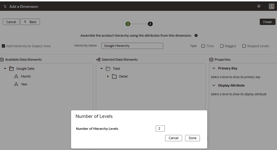 Number of Levels dialog