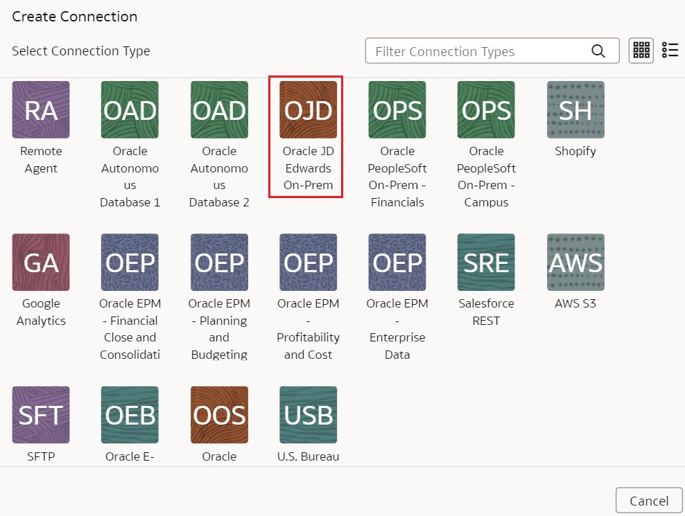 Oracle JD Edwards On-Prem connection option