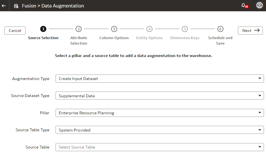 Create Input Dataset augmentation type wizard