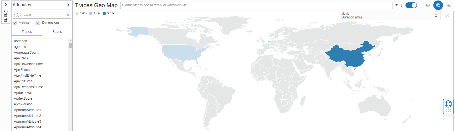 The GeoMap view toggle button, located on the top right hand side of the visualization panel