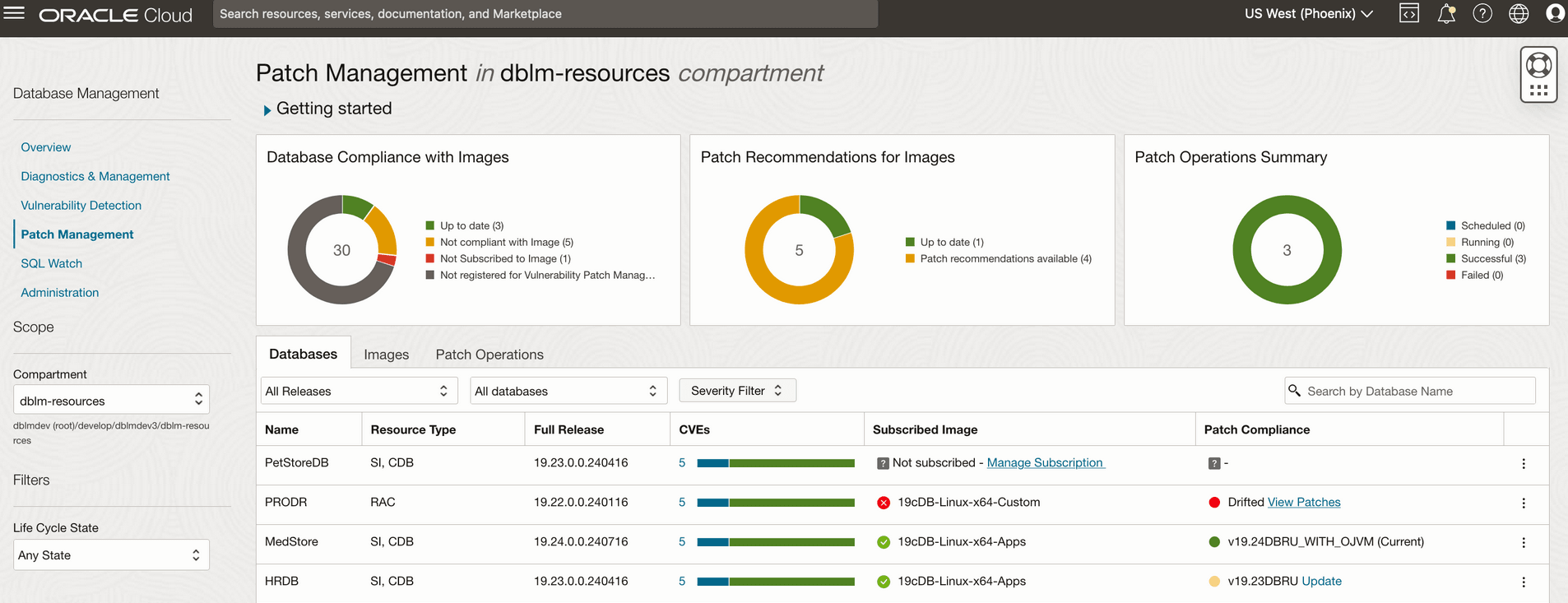 Patch Management main screen