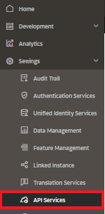 The API Services option in the side menu