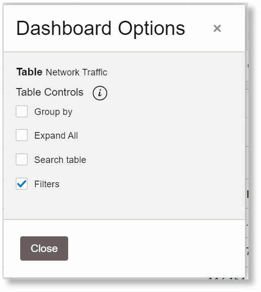 Dashboard Settings for the Table