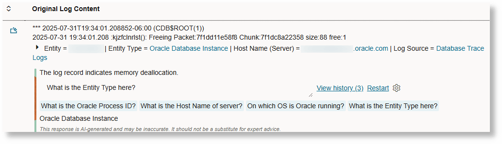 example of Single Log Explain