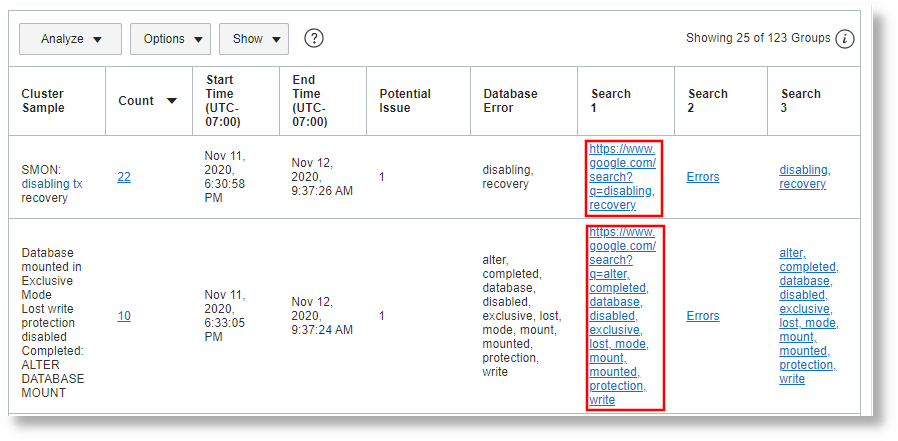 Link table with the links added using the url function in the eval command