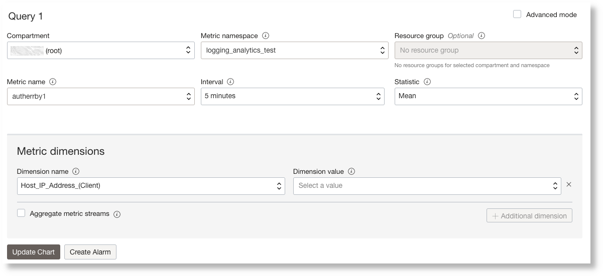 Dialog box to select the metric dimension name