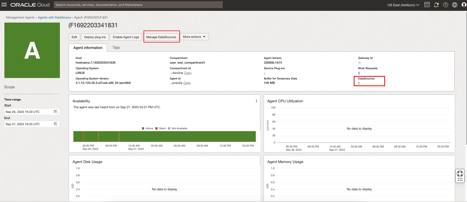 Agent details page that shows information about a management agent installed.