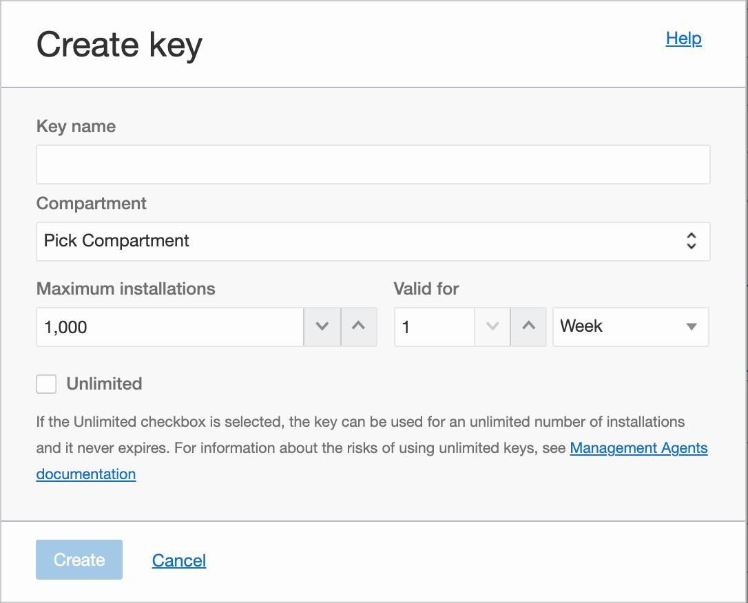 Create Key dialog box.