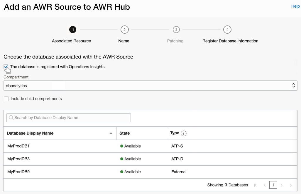 Adding an Ops Insights Registered Database