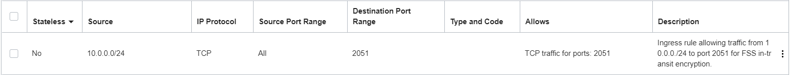 Click to expand This image shows ingress rules for the mount target subnet or NSG in scenario C.