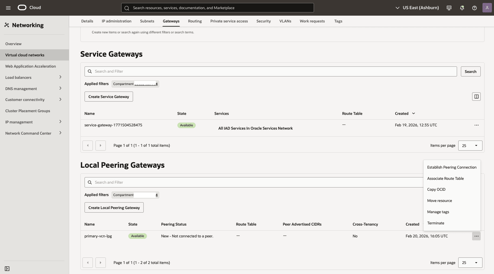 This screenshot shows how to configure the network in the primary region. This screenshot shows how to configure the network in the primary region.