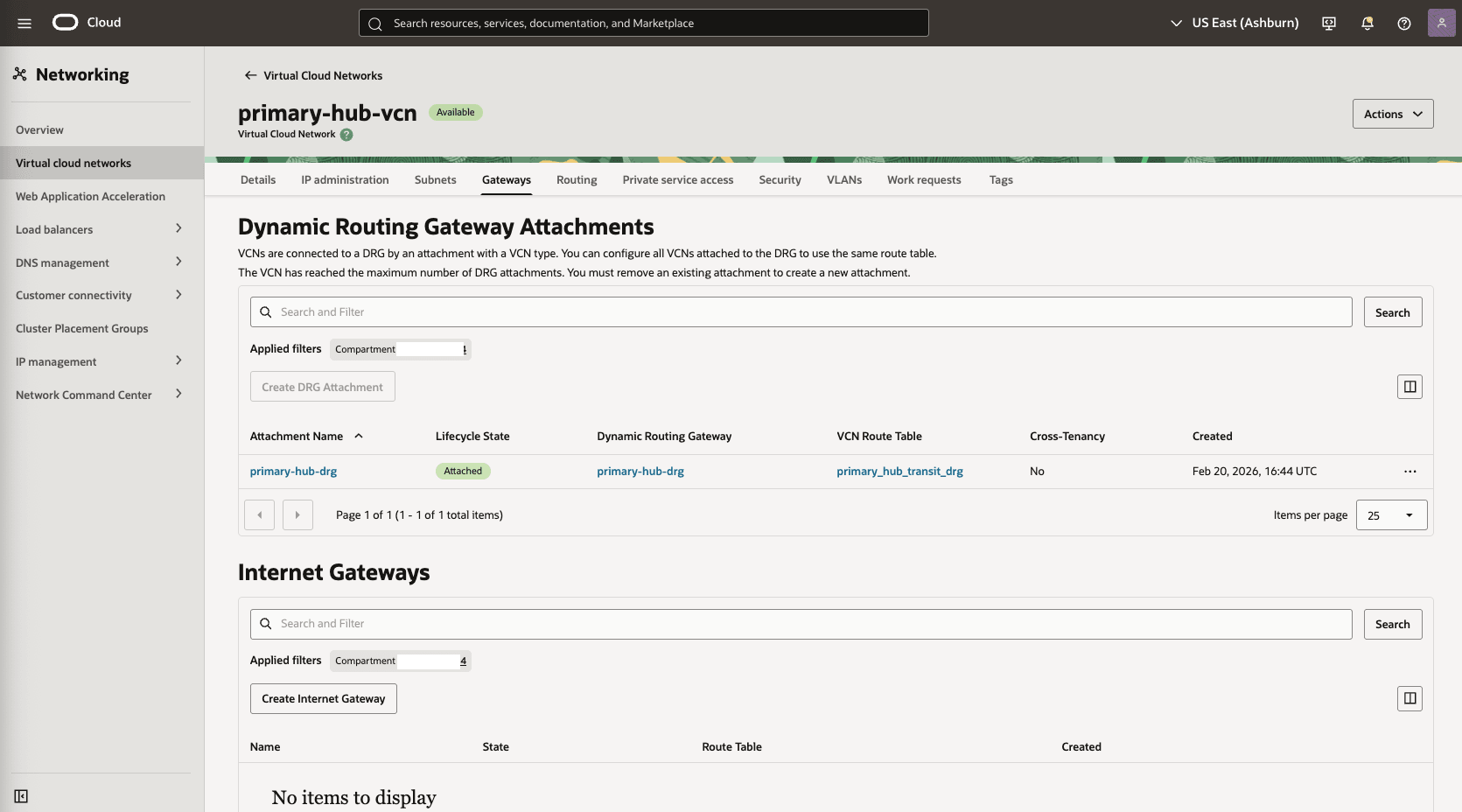 This screenshot shows how to configure the network in the primary region. This screenshot shows how to configure the network in the primary region.
