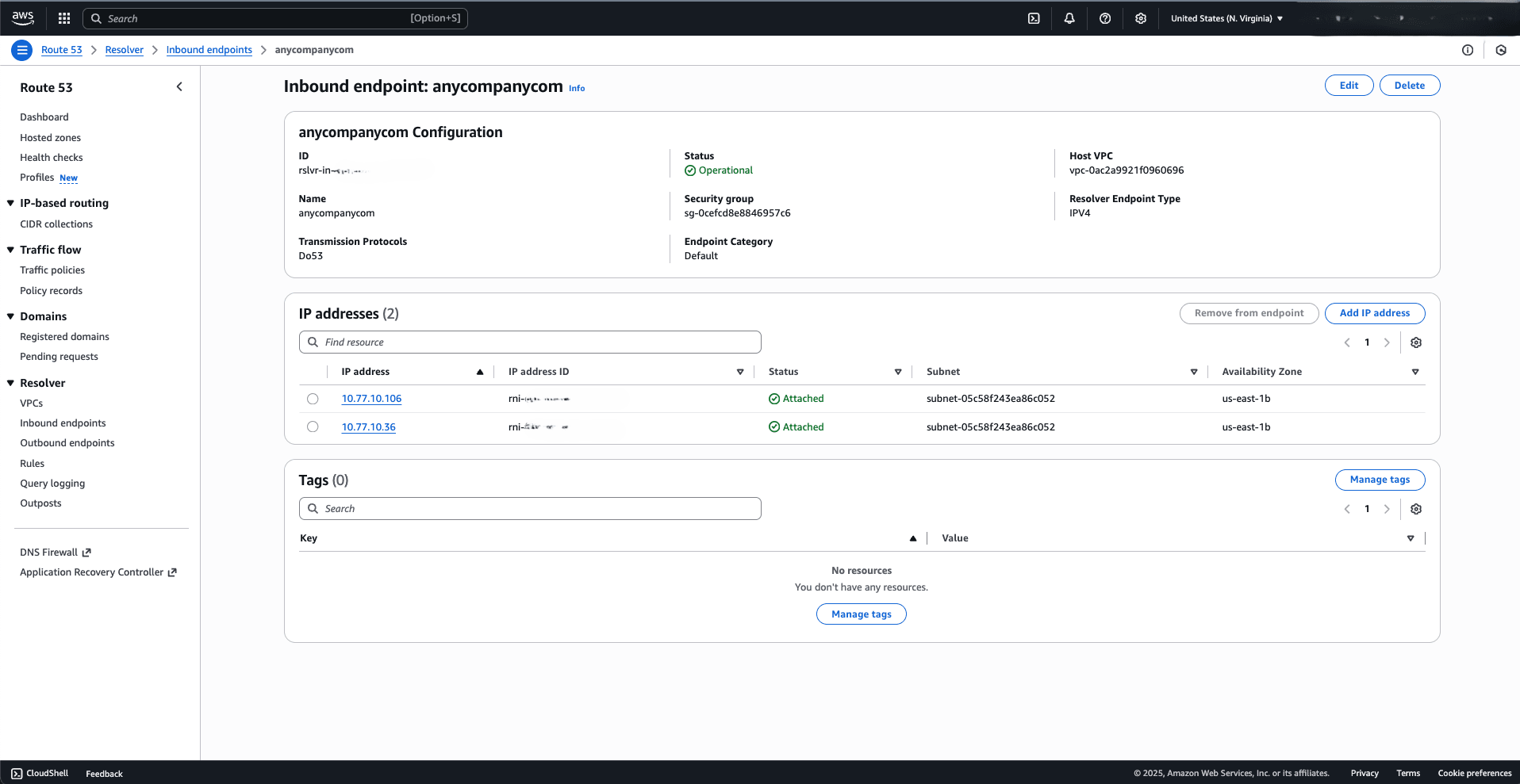 This screenshot shows the Route 53 Inbound Endpoint Configuration steps. This screenshot shows the Route 53 Inbound Endpoint Configuration steps.