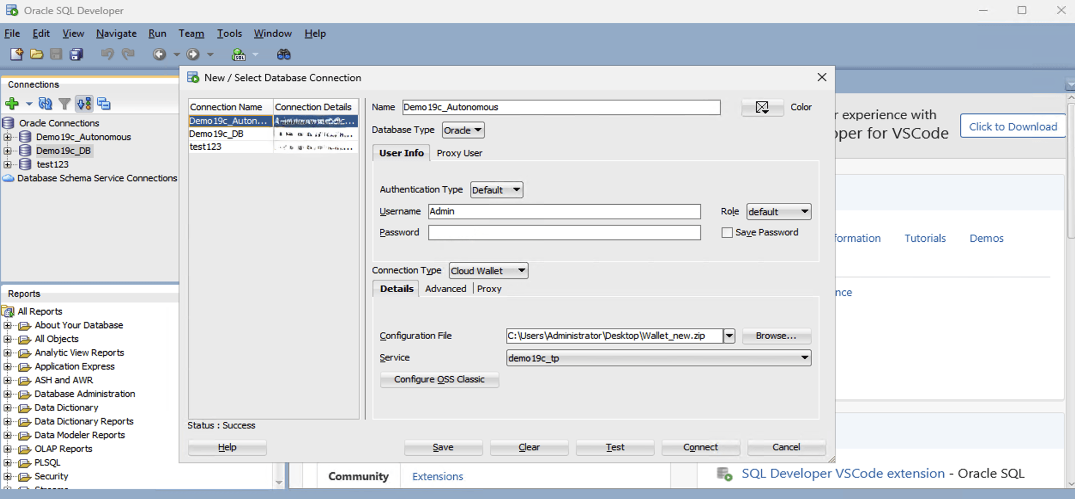 This screenshot shows the steps how to connect to Autonomous Database. This screenshot shows the steps how to connect to Autonomous Database.