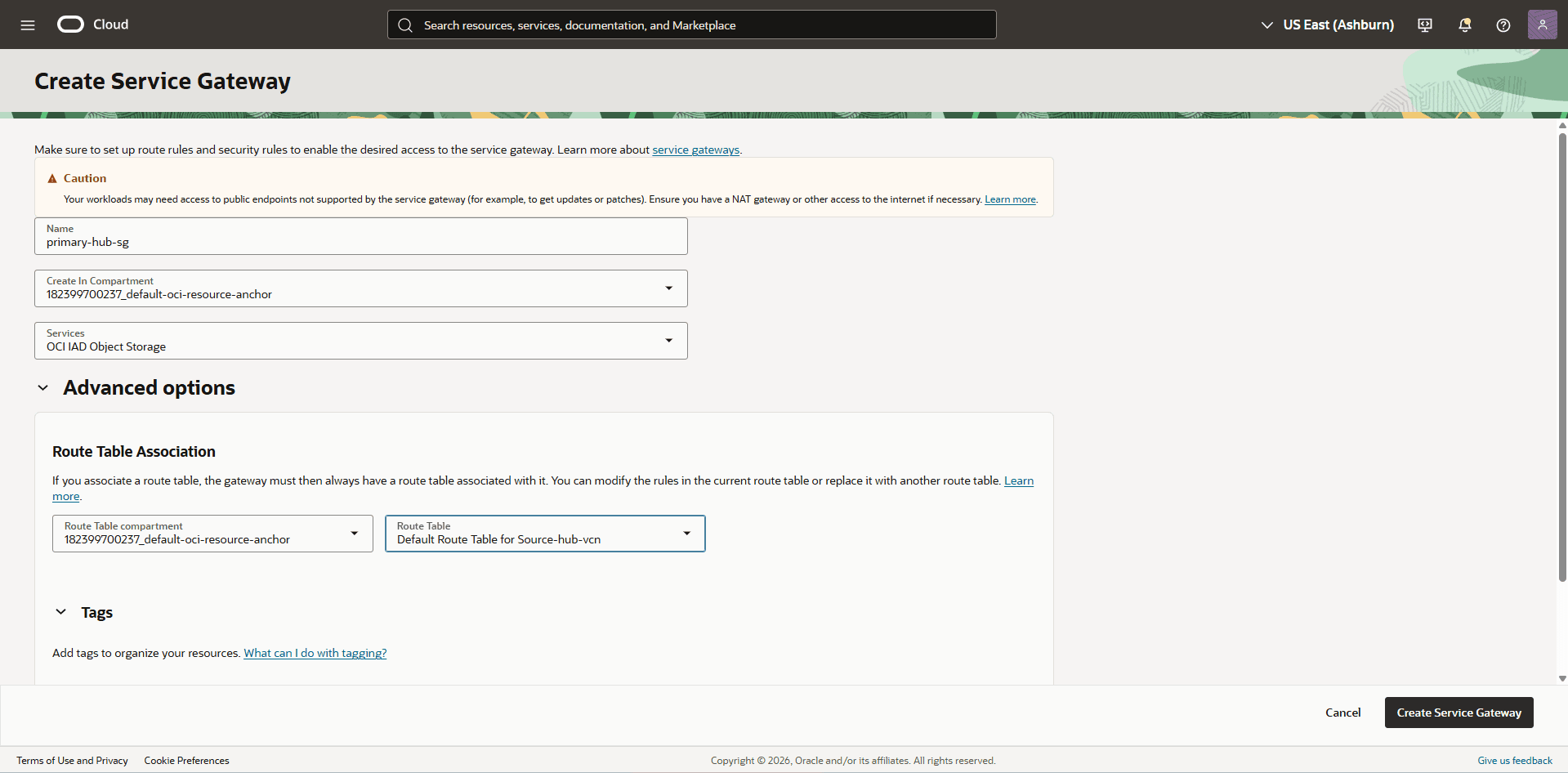 This screenshot shows the required configuration for cross-region restore.