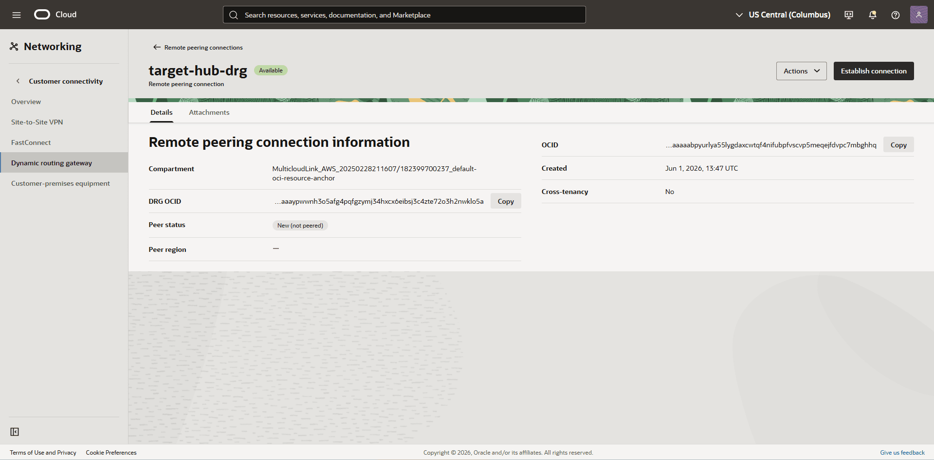 This screenshot shows the required configuration for cross-region restore.