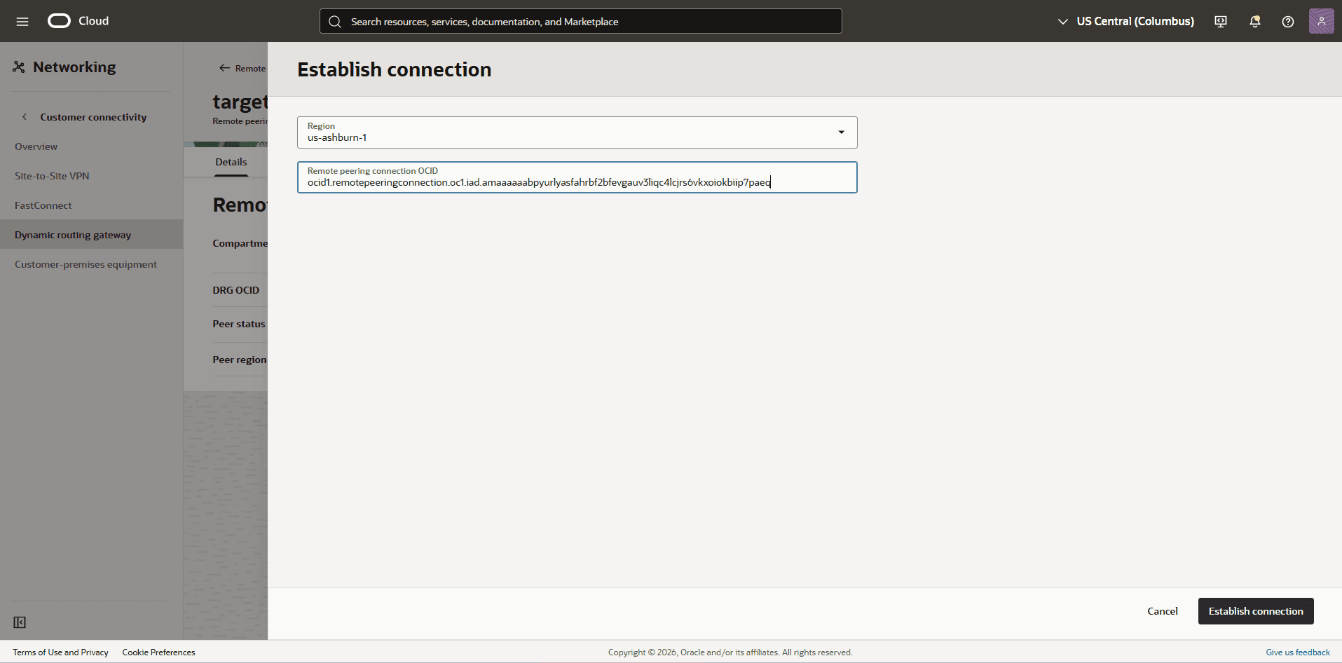 This screenshot shows the required configuration for cross-region restore.