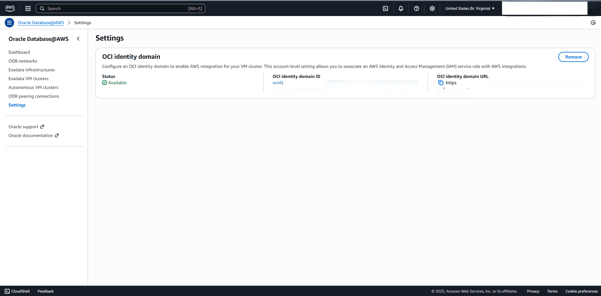 This screenshot shows how to verify the OCI Identity Domain.