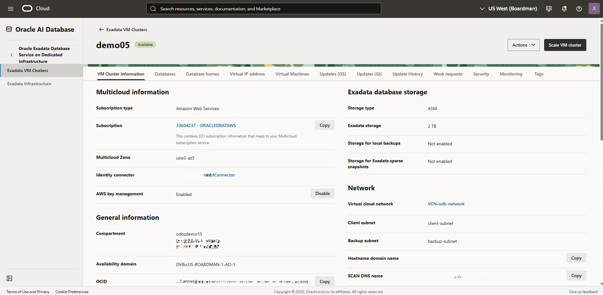 This screenshot shows how to verify the compartment information.
